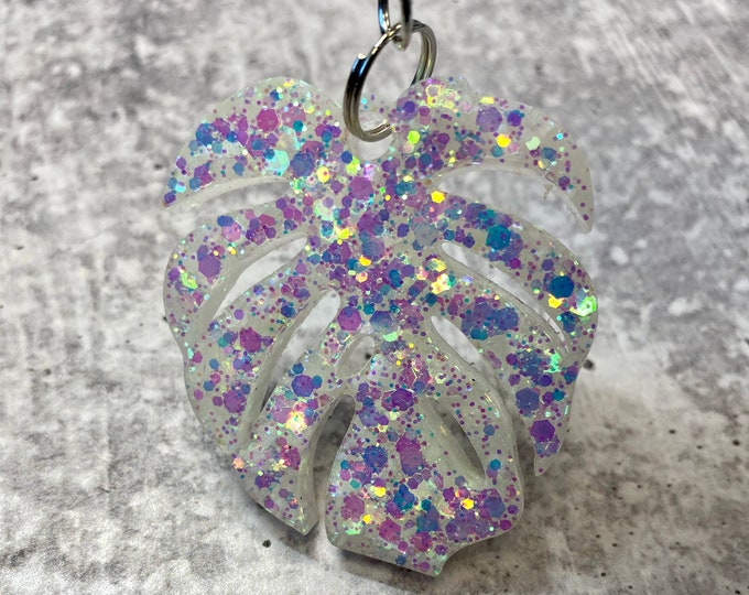 Opal White Monstera Leaf Keychain