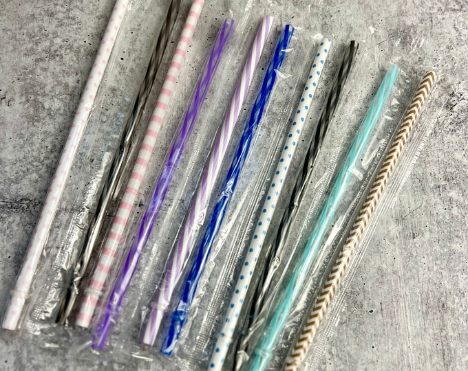10 Plastic Drinking Straws - Assorted Colors - Party - Entertaining - H4
