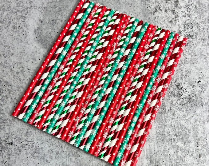 Christmas Paper Straws - Set of 25 - Winter | XMAS | Drinking Straws - E2