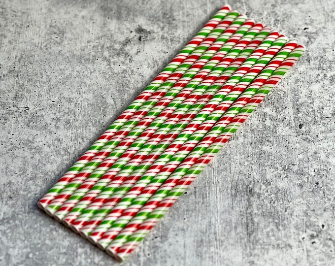 10 - Christmas Print Reusable Plastic Straws - 9" Long