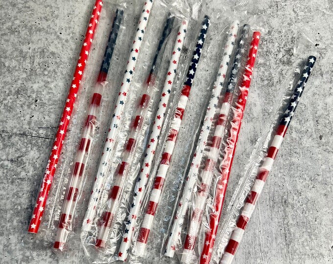 10 Plastic Reusable 4th of July Drinking Straws - Party - Entertaining - Independence Day - C4