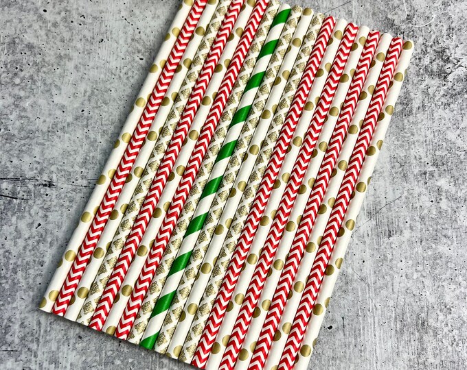 Christmas Paper Straws - Set of 20 - Winter | XMAS | Drinking Straws - 20