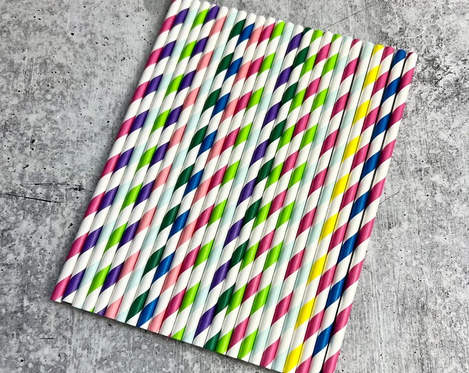 JUNE CLEARANCE - Colorful Paper Straws - Set of 25 - Spring | Easter | Drinking Straws - U11