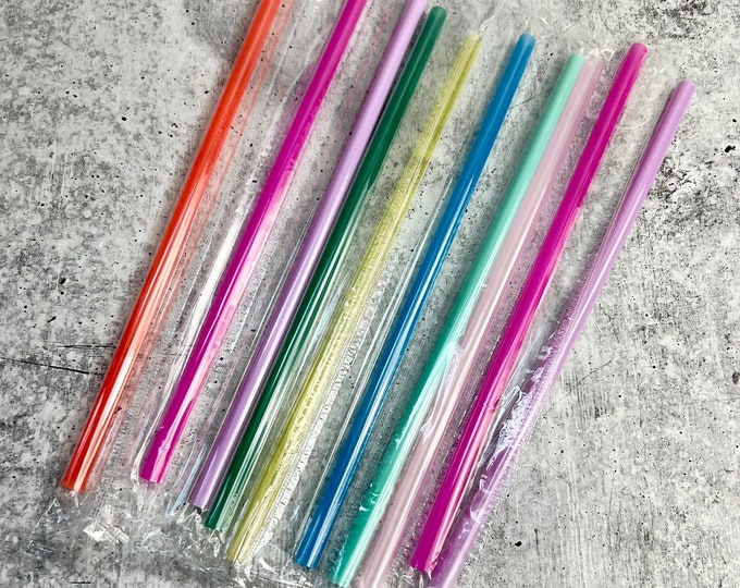 10 Plastic Drinking Straws - Assorted Colors - Party - Entertaining - S3