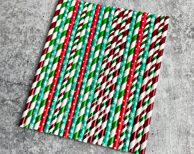 Christmas Paper Straws - Set of 25 - Winter | XMAS | Drinking Straws - x12