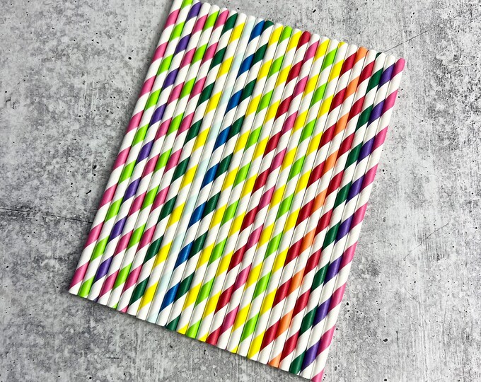 JUNE CLEARANCE - Colorful Paper Straws - Set of 25 - Spring | Easter | Drinking Straws - G16