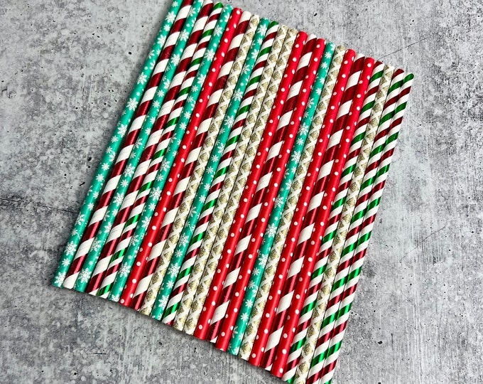 Christmas Paper Straws - Set of 25 - Winter | XMAS | Drinking Straws - E18