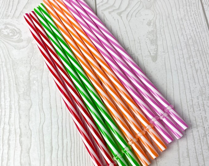 10 Plastic Reusable Drinking Straws - Assorted Colors - Party - Entertaining - A3