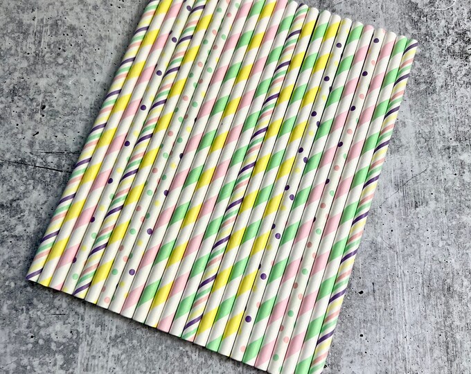 JUNE CLEARANCE - Pastel Paper Straws - Set of 24 - Spring | Easter | Drinking Straws