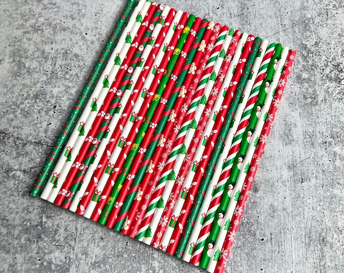 Christmas Paper Straws - Set of 25 - Winter | XMAS | Drinking Straws - S2