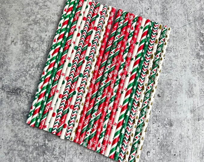 Christmas Paper Straws - Set of 25 - Winter | XMAS | Drinking Straws - E13