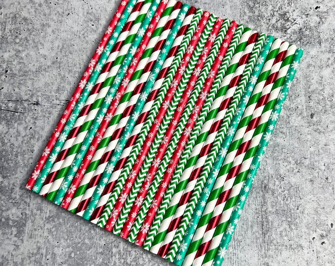 Christmas Paper Straws - Set of 25 - Winter | XMAS | Drinking Straws - R12