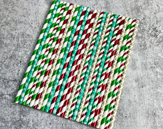 Christmas Paper Straws - Set of 25 - Winter | XMAS | Drinking Straws - S6