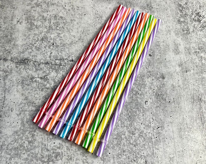JUNE CLEARANCE - 10 Plastic Drinking Straws - Assorted Colors - Party - Entertaining - A4