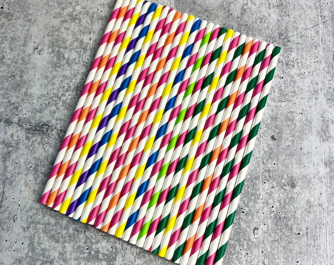 JUNE CLEARANCE - Colorful Paper Straws - Set of 25 - Spring | Easter | Drinking Straws - E11