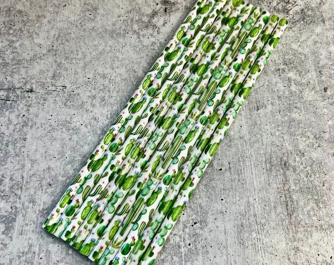 10 Plastic Reusable Cactus Drinking Straws - Party - Entertaining