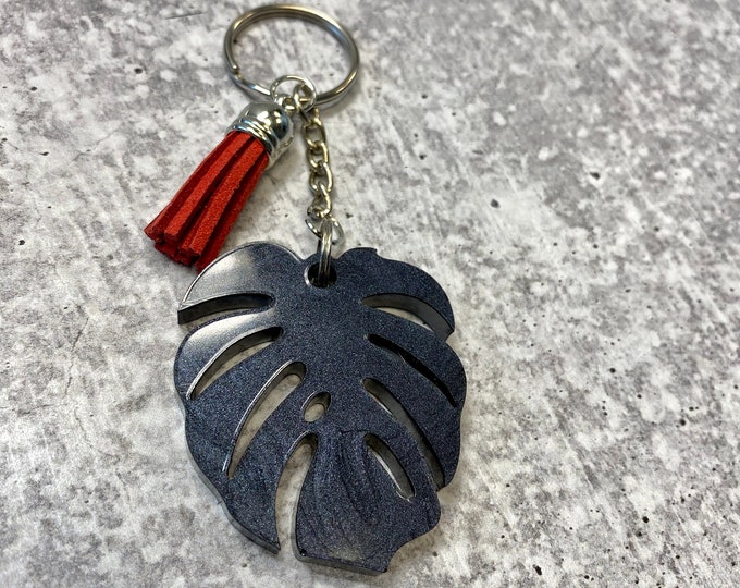 Black Monstera Leaf Keychain