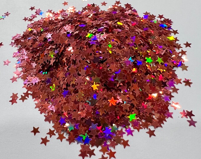 JUNE CLEARANCE - Rose Gold Holographic Star Glitter - Available in 1/2 oz, 1 oz