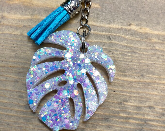 Opal White Monstera Leaf Keychain