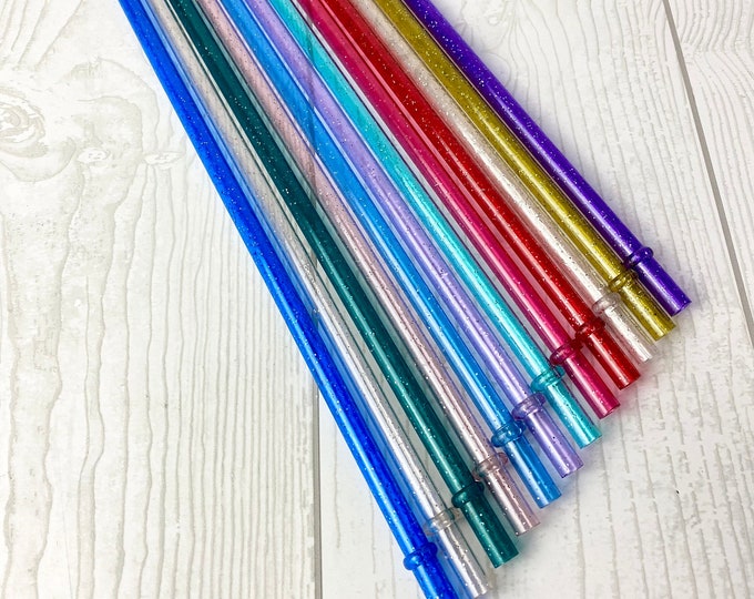 12 Plastic Glitter Drinking Straws - Assorted Colors - Party - Entertaining - C2
