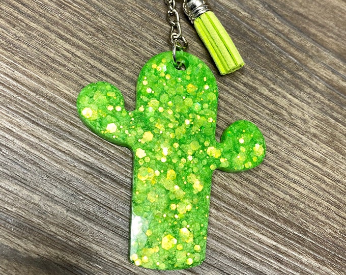 Green Glitter Cactus Keychain