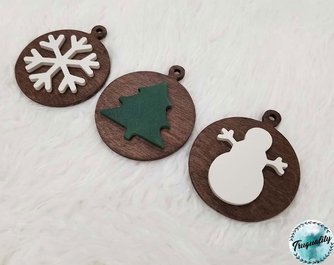 Set of 3 Simple, Rustic Christmas Ornaments - Farmhouse | Decor | Christmas |