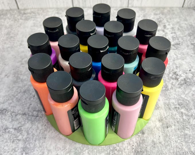 SCRATCH & DENT - 3D Printed Paint Bottle Holder - Holds Nineteen 2 oz Paint Bottles - Green