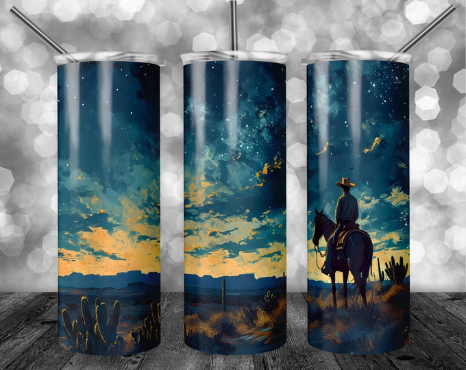 Desert Cowboy | 20oz Sublimation Tumbler  | 9.3 x 8.2” Straight Skinny Tumbler Wrap | PNG Digital Download | Sublimation