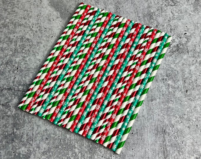 Christmas Paper Straws - Set of 25 - Winter | XMAS | Drinking Straws - G4