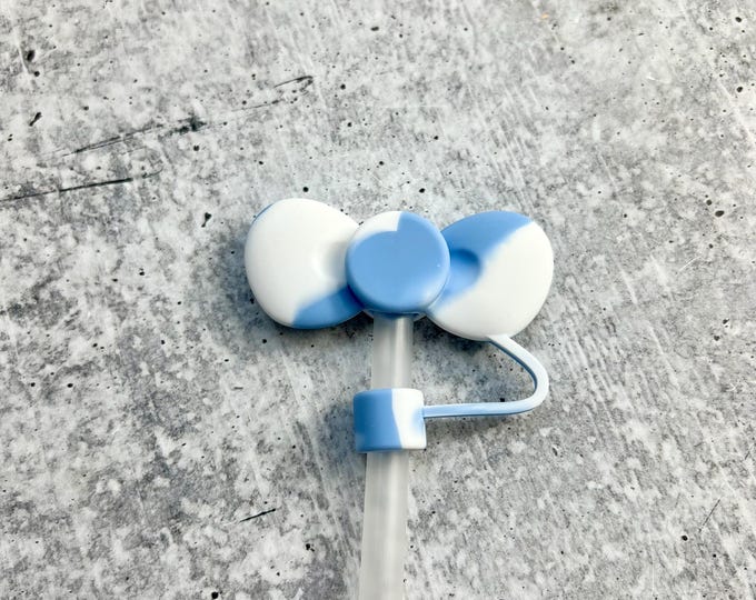 Cute Bow Straw Topper - 10MM Straws - Cute Straw Topper - Bow - Blue / White