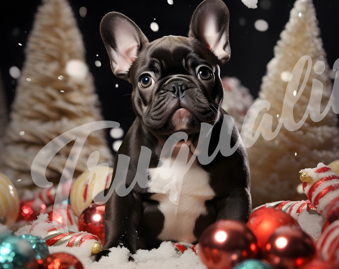 French Bulldog JPG, Puppy Clipart - Printable Clipart, High Quality JPG Download, Frenchie -- Christmas
