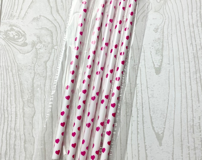 Plastic Reusable PINK HEART Drinking Straws - Party - Entertaining