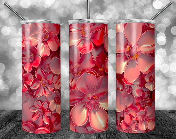 Pink Flowers | 20oz Sublimation Tumbler  | 9.3 x 8.2” Straight Skinny Tumbler Wrap | PNG Digital Download | Sublimation