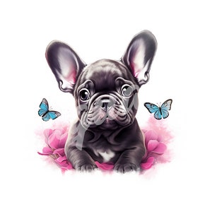 French Bulldog JPG, Puppy Clipart - Printable Clipart, High Quality JPG Download, Frenchie, Butterflies