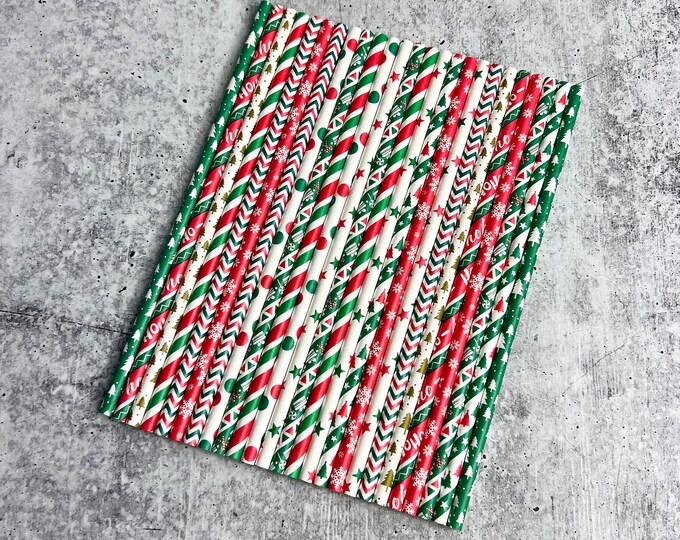 Christmas Paper Straws - Set of 25 - Winter | XMAS | Drinking Straws - G15