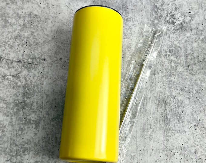 CLEARANCE - 20 Oz Tumbler Blank Skinny Stainless Steel Double Wall With Lid And Straw - 20 oz - Yellow - Powder Coated