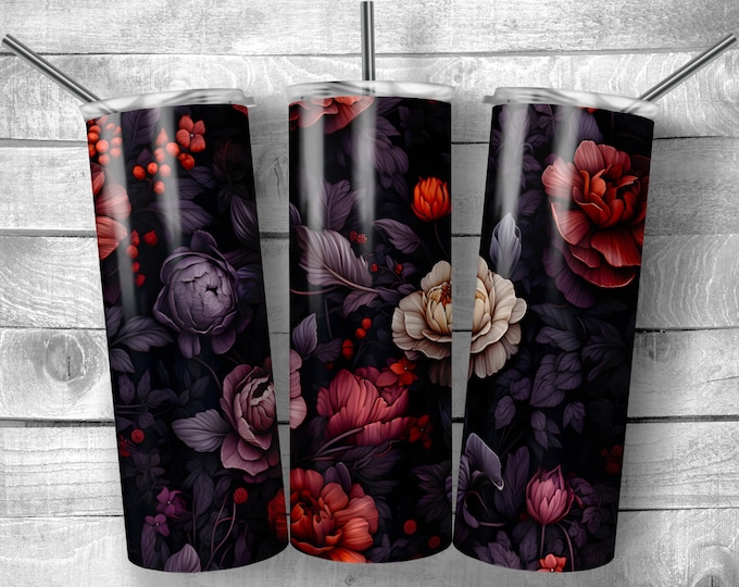 Flower Pattern | 20oz Sublimation Tumbler  | 9.3 x 8.2” Straight Skinny Tumbler Wrap | PNG Digital Download | Sublimation | Purple