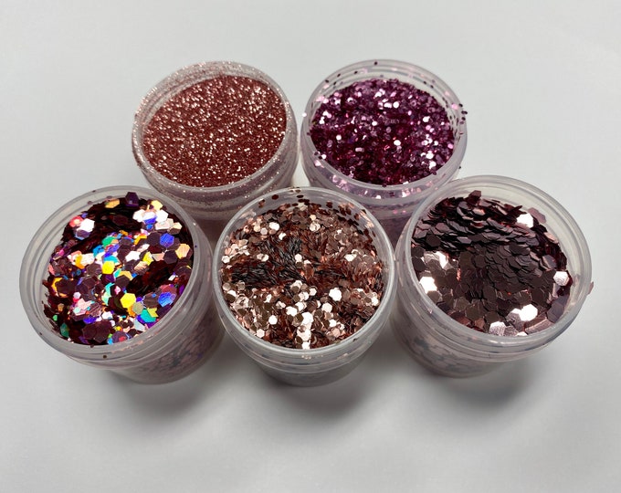 Pink / Rose Gold Sample Glitter Set - 1 oz each - Set of 5