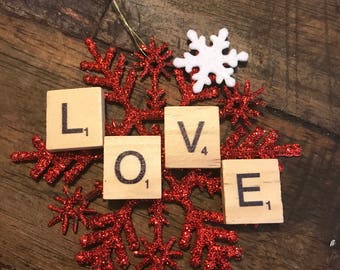 Scrabble Snowflake Christmas Ornament