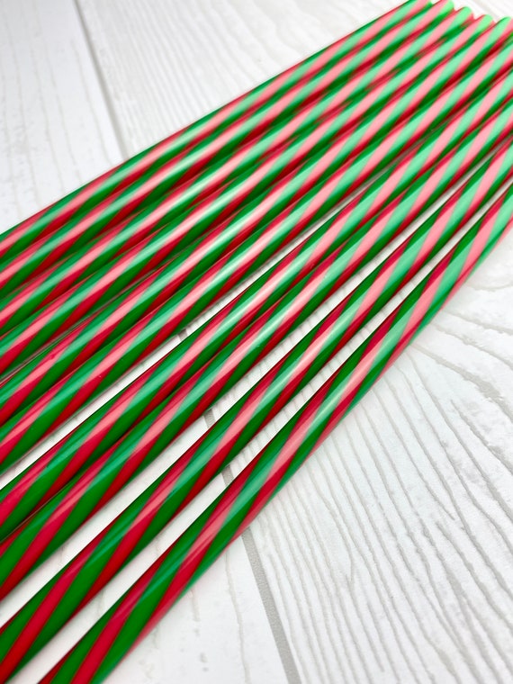 10 Red / Green Plastic Reusable Drinking Straws - 10 - Party -  Entertaining - Christmas - Holiday