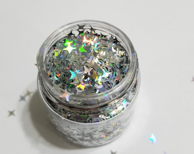 April CLEARANCE - Chunky Holographic Silver Star Glitter - Available in 1/2 oz, 1 oz