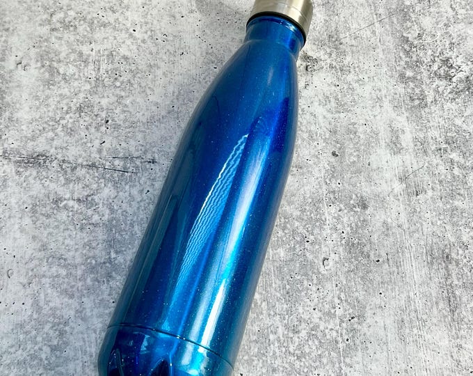 July CLEARANCE - Metallic Blue Powder Coated Stainless Steel water bottle, 17 oz - Powder Coated - Custom Powder Coated