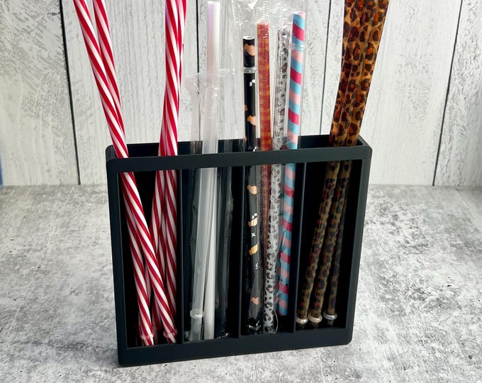 Compact 3D Printed Straw Organizer - Straw Holder - Kitchen Organizer -- Black