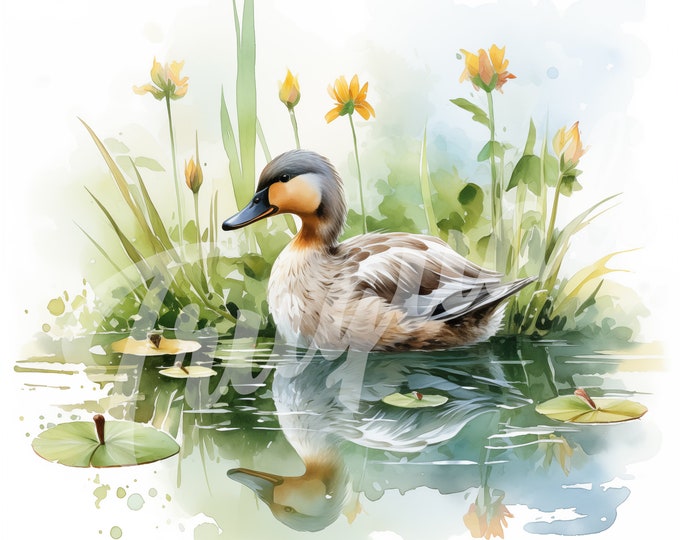 Watercolor Duck JPG, Duck Clipart - Printable Clipart, High Quality JPG Download