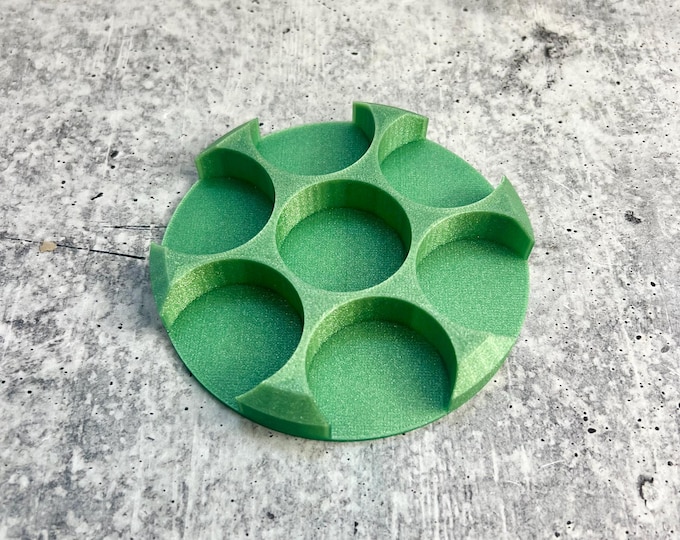 3D Printed Paint Bottle Holder - Holds Seven 2 oz Paint Bottles - Green Glitter