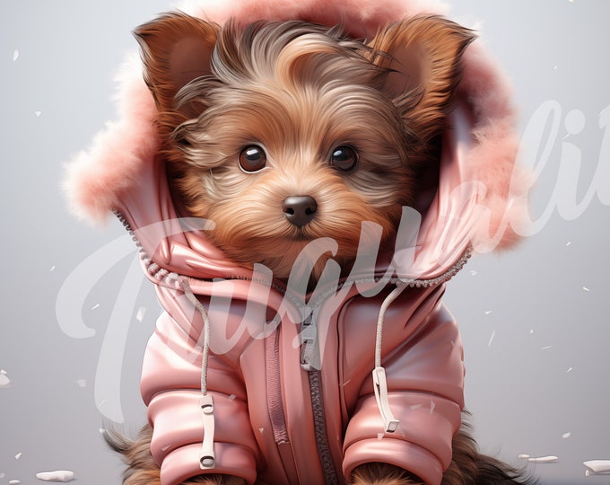 Puppy Wearing Jacket JPG, Puppy Clipart - Printable Clipart, High Quality JPG Download, Cute Dog, Yorkie