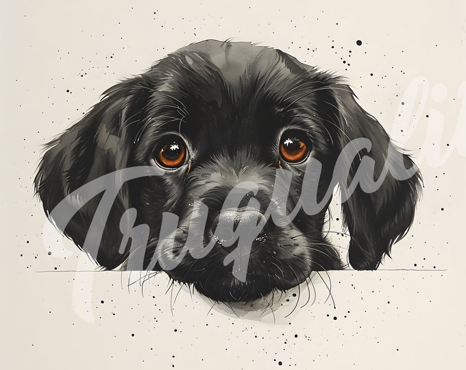 Watercolor Dog JPG, Puppy Clipart - Printable Clipart, High Quality JPG Download, Black Puppy