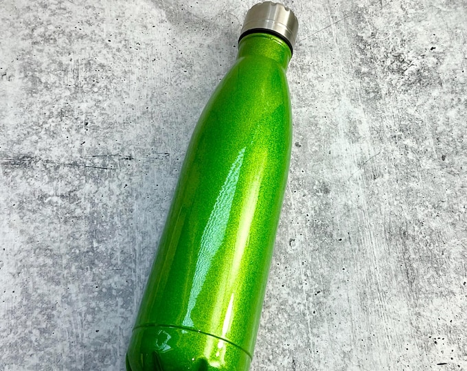 July CLEARANCE - Bright Green Powder Coated Stainless Steel water bottle, 17 oz - Powder Coated - Custom Powder Coated