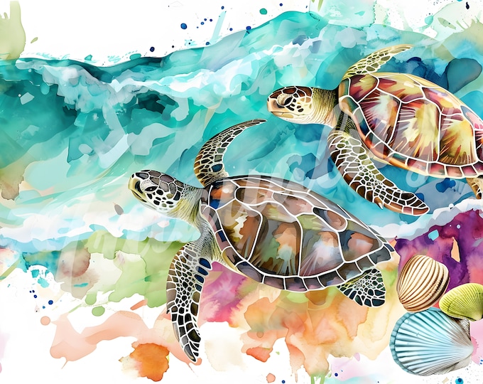 Watercolor Sea Turtle JPG, Sea Turtle Clipart - Printable Clipart, High Quality JPG Download
