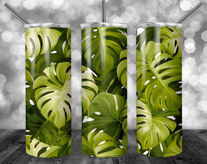 Monstera Leaves Pattern | 20oz Sublimation Tumbler  | 9.3 x 8.2” Straight Skinny Tumbler Wrap | PNG Digital Download | Sublimation -